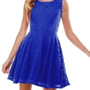 NWT City Studio Womens Juniors Bright Royal Blue Lace Sleeveless Dress SIZE 3